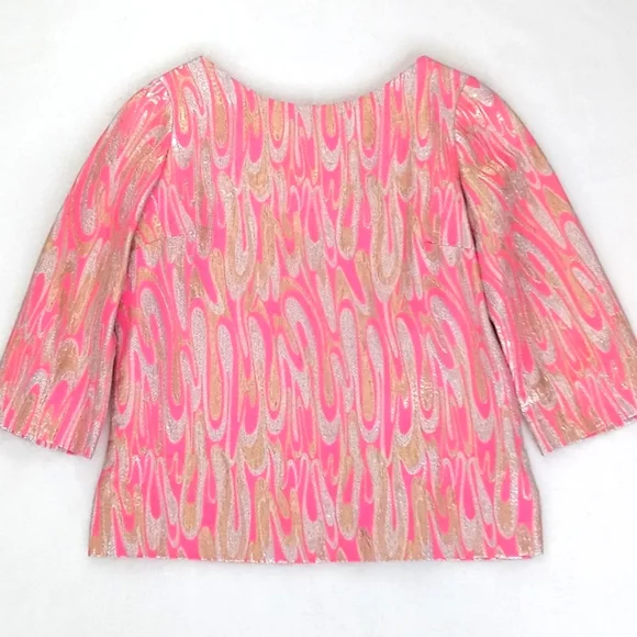 Stunning 1960's Mod Pink Gold Silver Metallic 3/4 Sleeve Blouse S/M - Picture 17 of 17